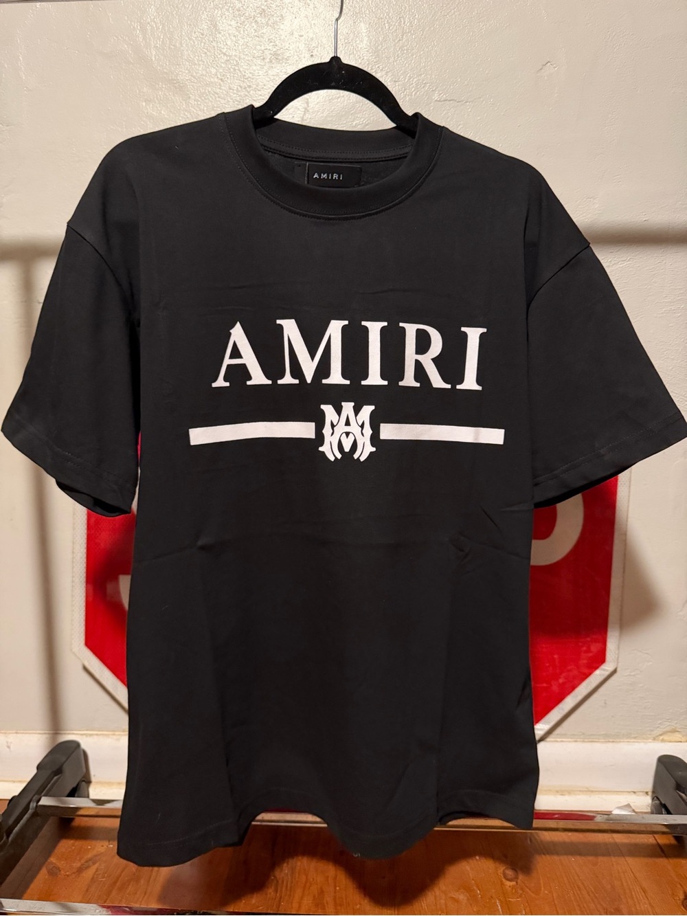 AMIRI Black Short-Sleeve Logo Tee with White Print